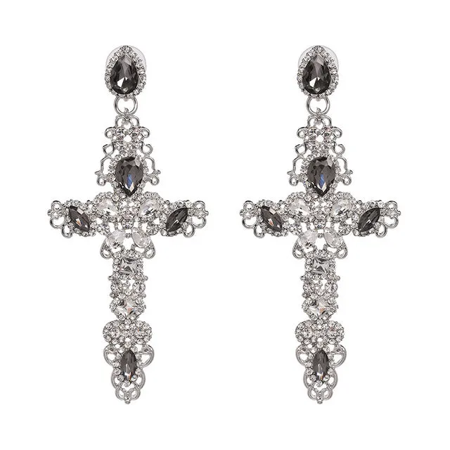 Vintage Baroque Ladies' Cross-shaped Large Drop Earrings