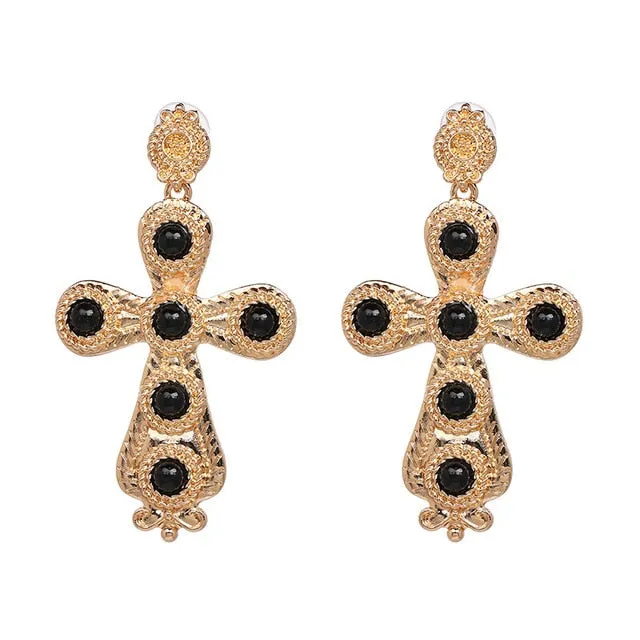 Vintage Baroque Ladies' Cross-shaped Large Drop Earrings