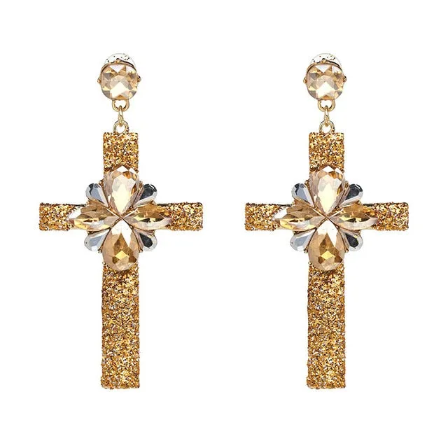 Vintage Baroque Ladies' Cross-shaped Large Drop Earrings