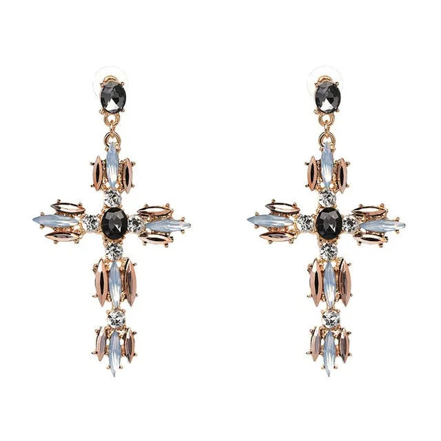 Vintage Baroque Ladies' Cross-shaped Large Drop Earrings