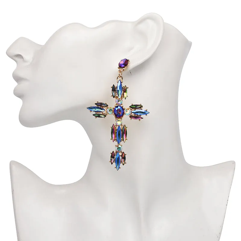 Vintage Baroque Ladies' Cross-shaped Large Drop Earrings