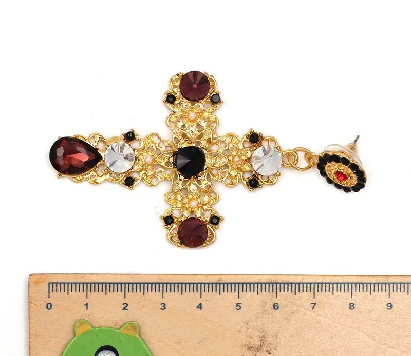 Vintage Baroque Ladies' Cross-shaped Large Drop Earrings