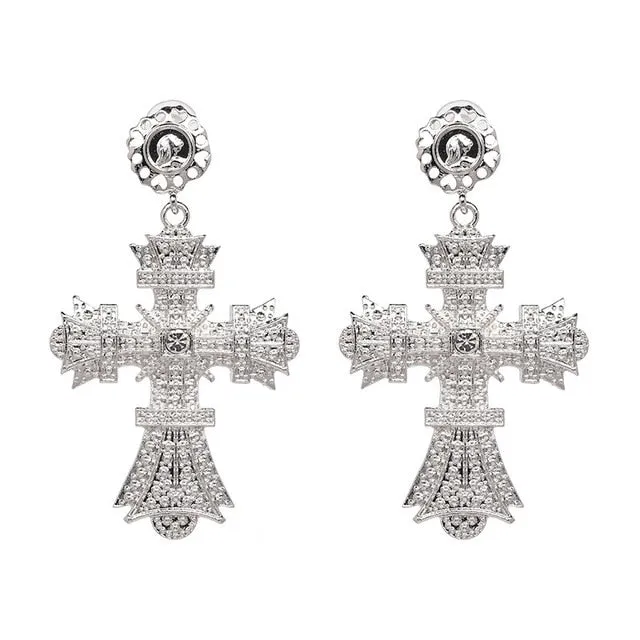 Vintage Baroque Ladies' Cross-shaped Large Drop Earrings