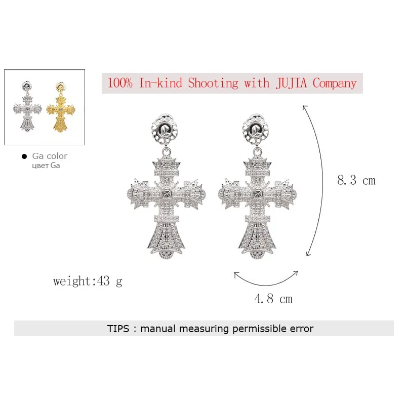 Vintage Baroque Ladies' Cross-shaped Large Drop Earrings