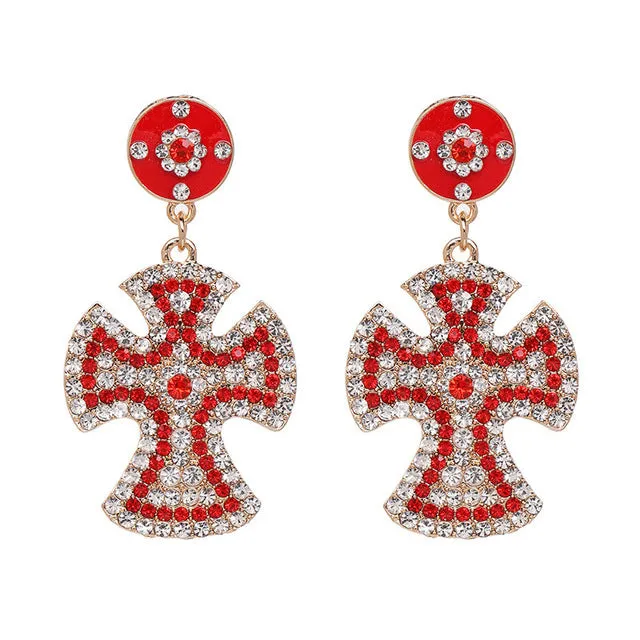 Vintage Baroque Ladies' Cross-shaped Large Drop Earrings