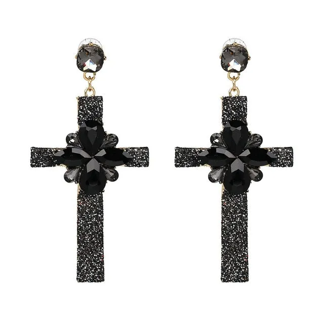 Vintage Baroque Ladies' Cross-shaped Large Drop Earrings