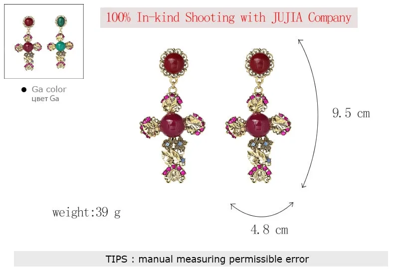 Vintage Baroque Ladies' Cross-shaped Large Drop Earrings
