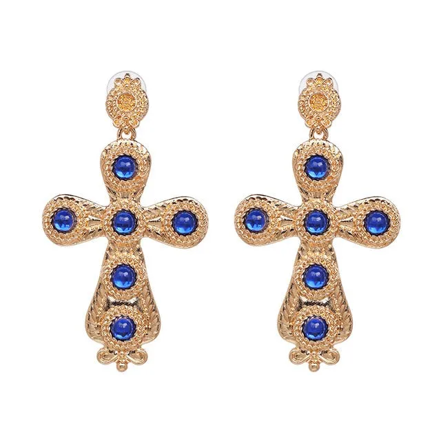 Vintage Baroque Ladies' Cross-shaped Large Drop Earrings