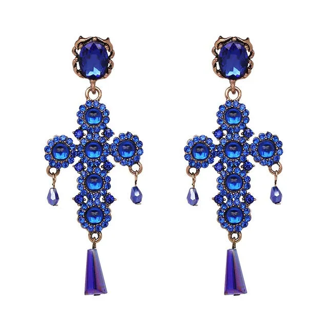 Vintage Baroque Ladies' Cross-shaped Large Drop Earrings