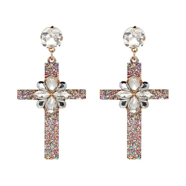 Vintage Baroque Ladies' Cross-shaped Large Drop Earrings
