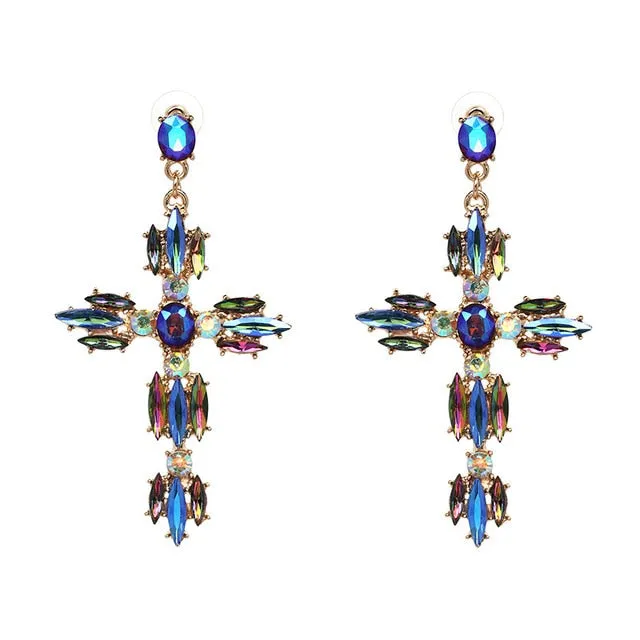 Vintage Baroque Ladies' Cross-shaped Large Drop Earrings