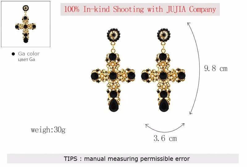 Vintage Baroque Ladies' Cross-shaped Large Drop Earrings