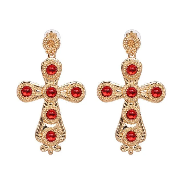 Vintage Baroque Ladies' Cross-shaped Large Drop Earrings