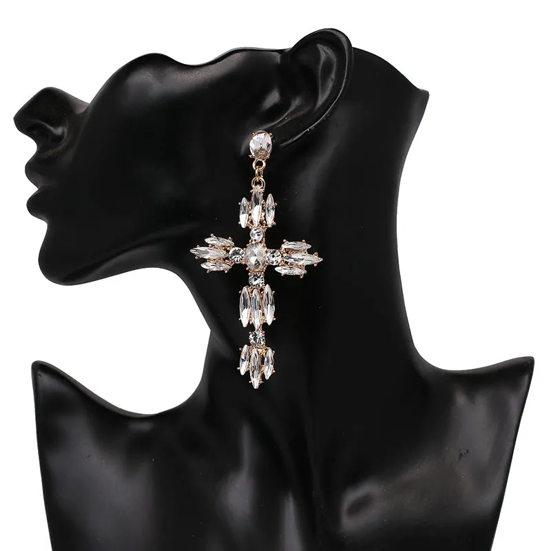 Vintage Baroque Ladies' Cross-shaped Large Drop Earrings