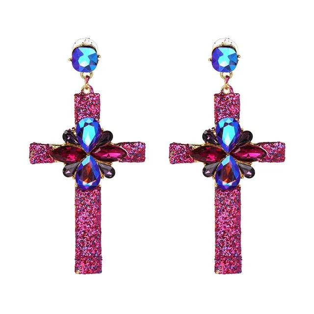 Vintage Baroque Ladies' Cross-shaped Large Drop Earrings