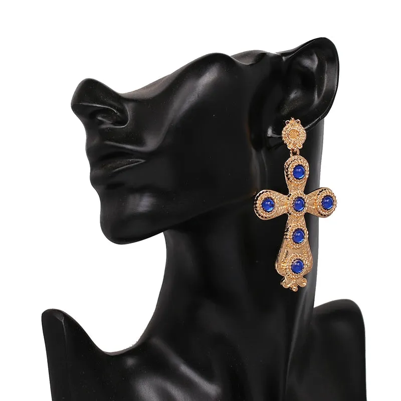 Vintage Baroque Ladies' Cross-shaped Large Drop Earrings