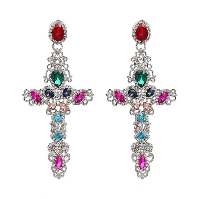 Vintage Baroque Ladies' Cross-shaped Large Drop Earrings