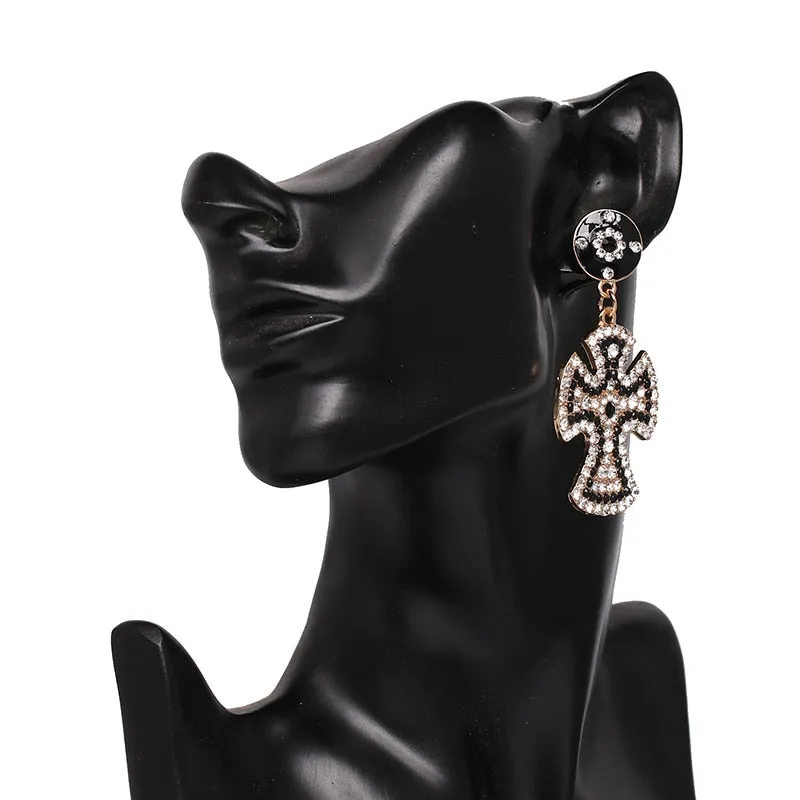 Vintage Baroque Ladies' Cross-shaped Large Drop Earrings