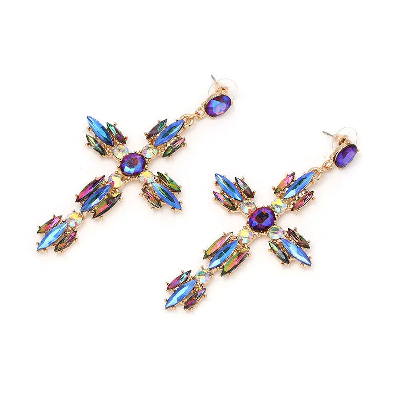Vintage Baroque Ladies' Cross-shaped Large Drop Earrings