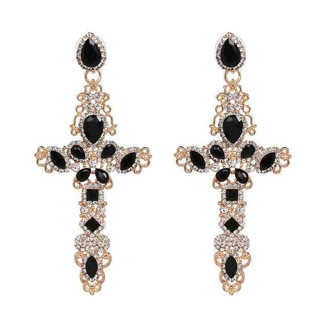 Vintage Baroque Ladies' Cross-shaped Large Drop Earrings