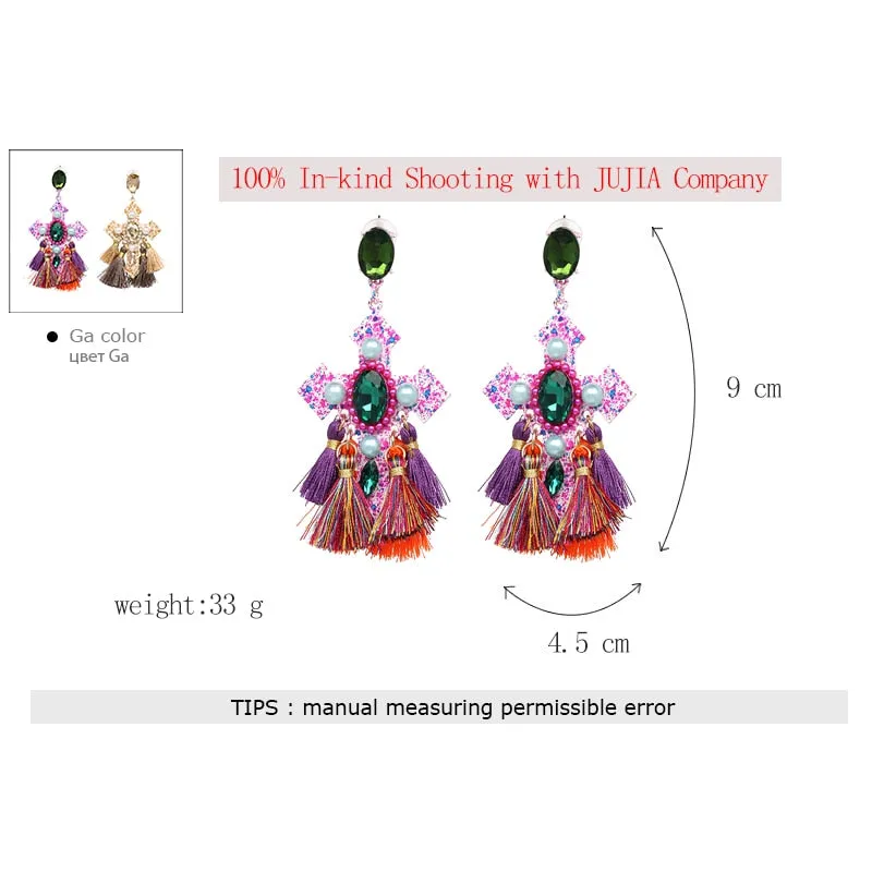 Vintage Baroque Ladies' Cross-shaped Large Drop Earrings