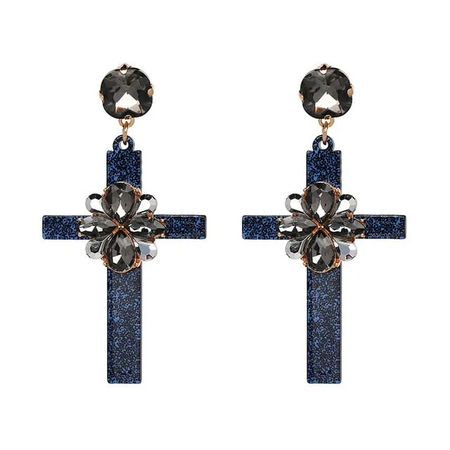 Vintage Baroque Ladies' Cross-shaped Large Drop Earrings
