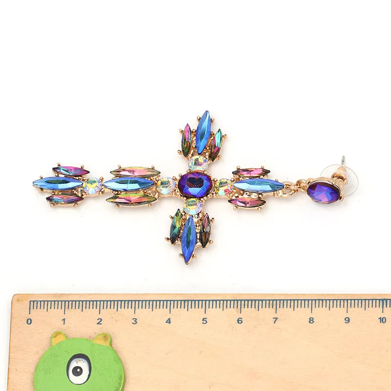 Vintage Baroque Ladies' Cross-shaped Large Drop Earrings