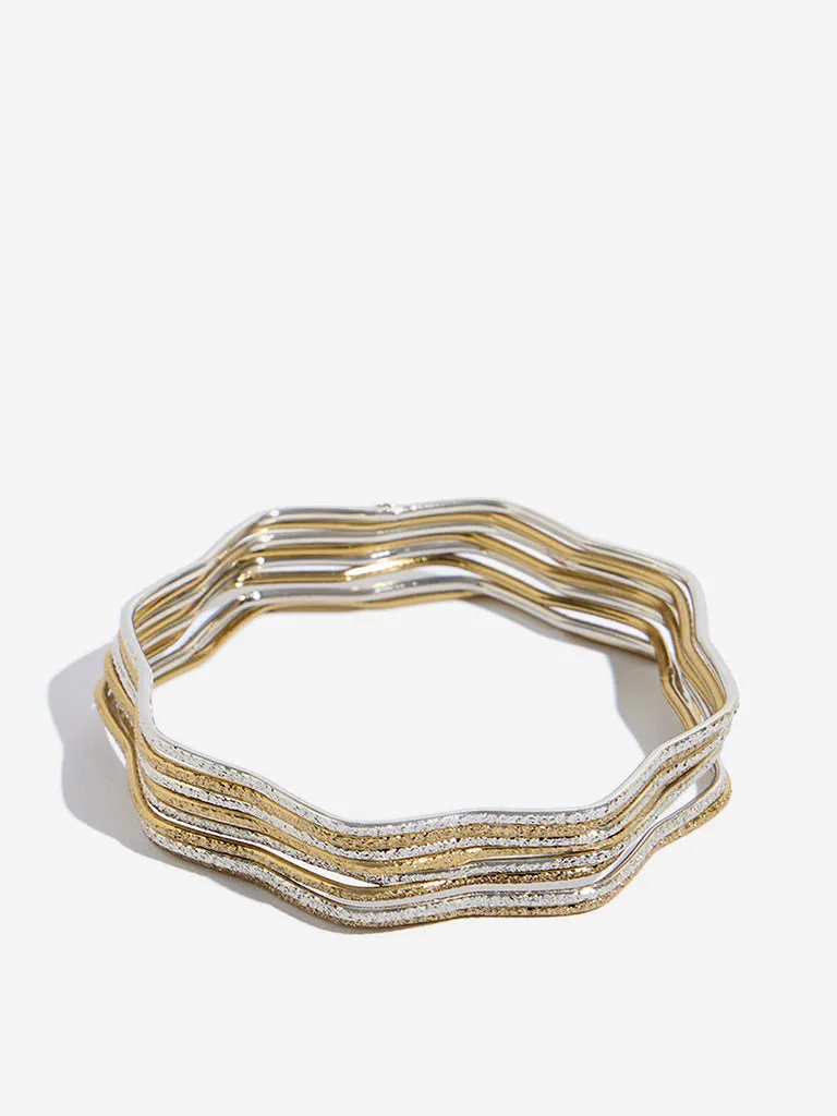 Westside Accessories Silver Dual Tone Flower Bangle Set