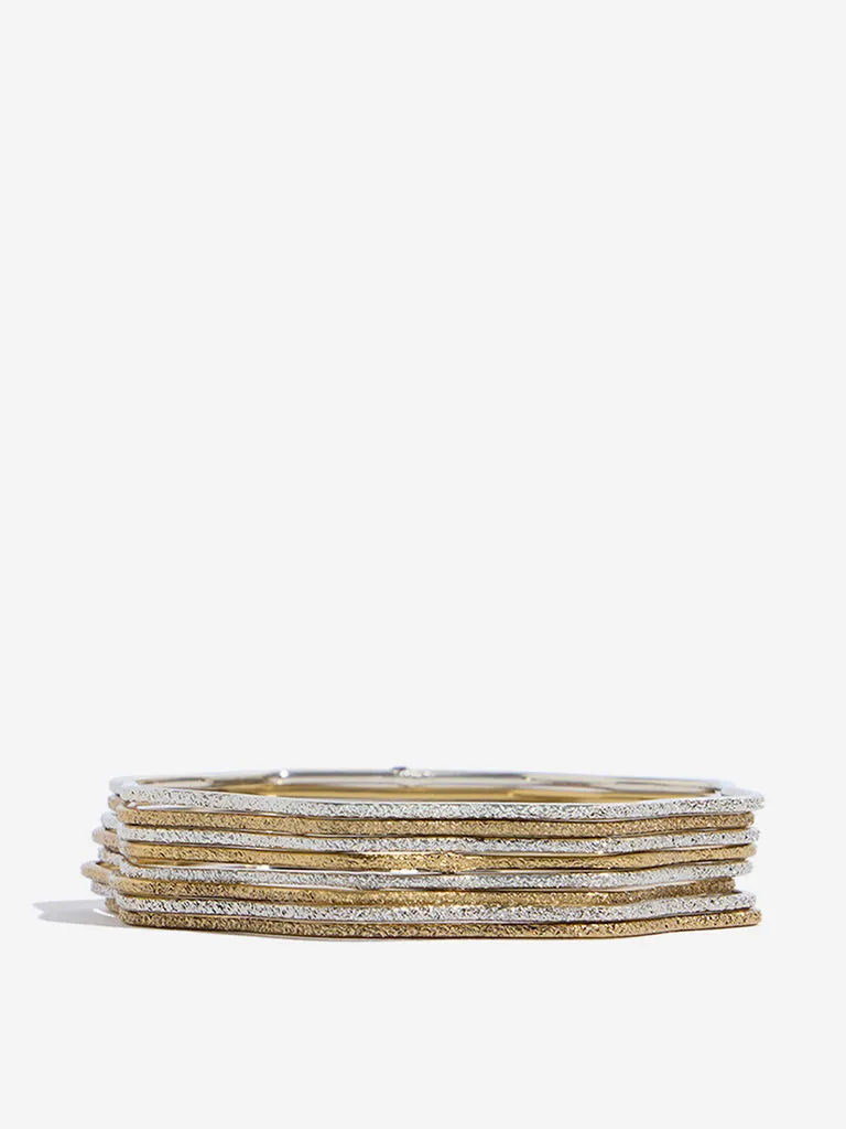 Westside Accessories Silver Dual Tone Flower Bangle Set