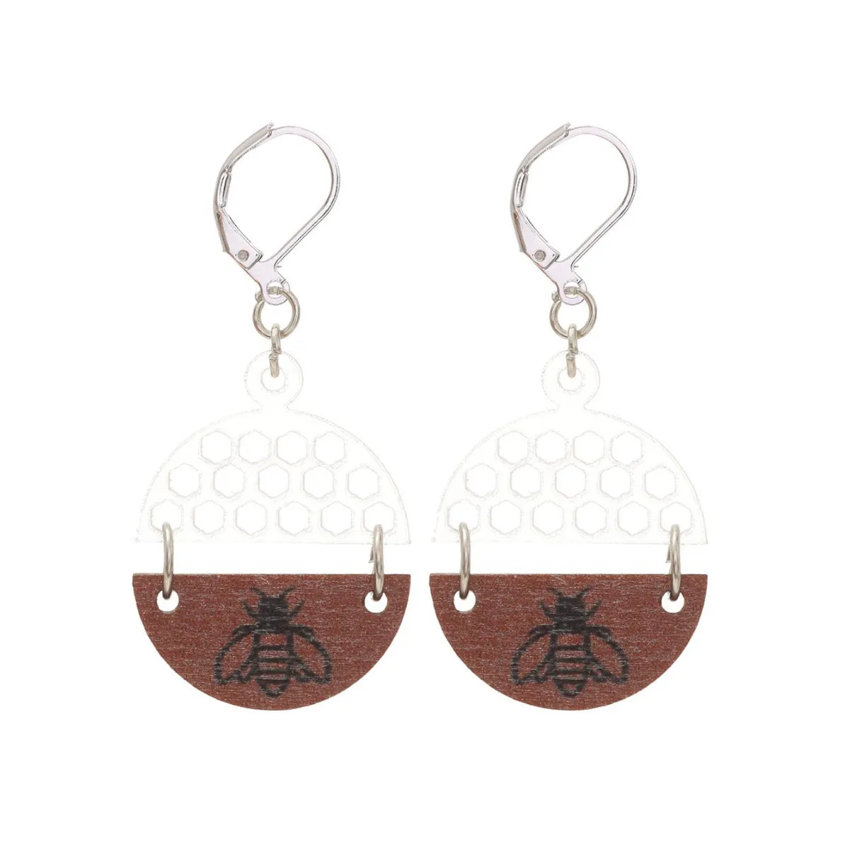 Wholesale Bohemian Moon Star Bee Print Hollow Acrylic Wood Earrings