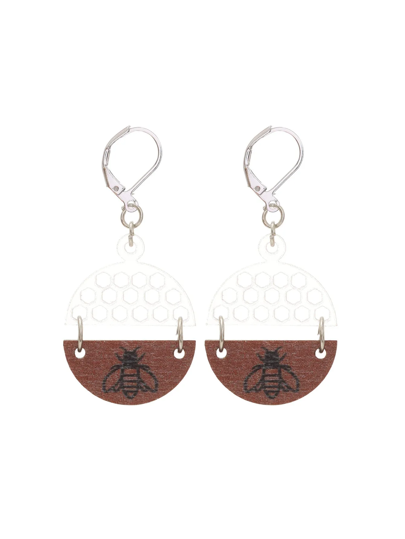 Wholesale Bohemian Moon Star Bee Print Hollow Acrylic Wood Earrings