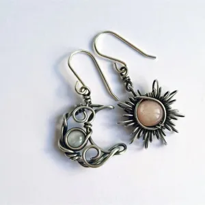 Wholesale Bohemian Retro Asymmetric Sun and Moon Earrings