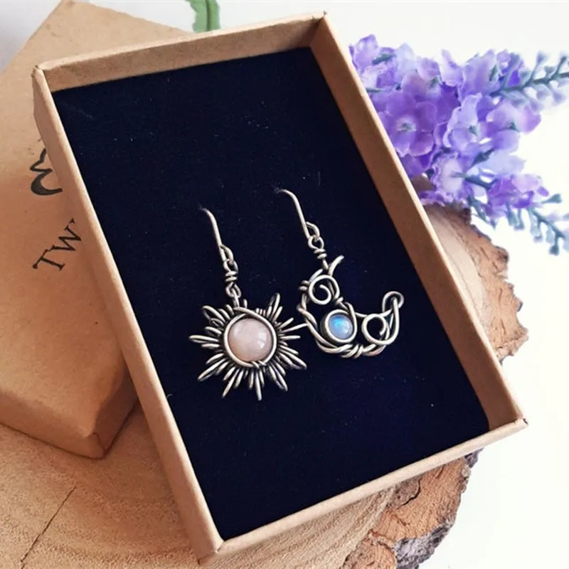 Wholesale Bohemian Retro Asymmetric Sun and Moon Earrings