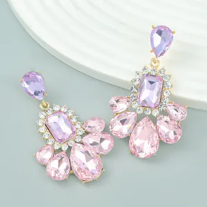 Wholesale Colored Diamond Alloy Diamond Geometric Floral Earrings JDC-ES-JL1019