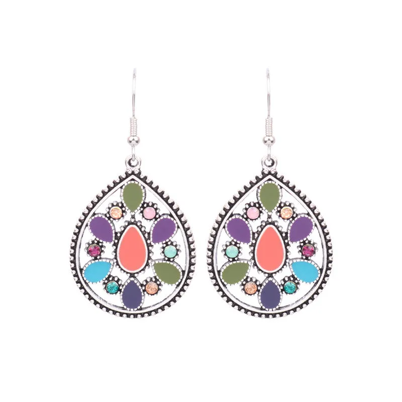 Wholesale Retro Ethnic Style Tassel Alloy Oil Drop Earrings