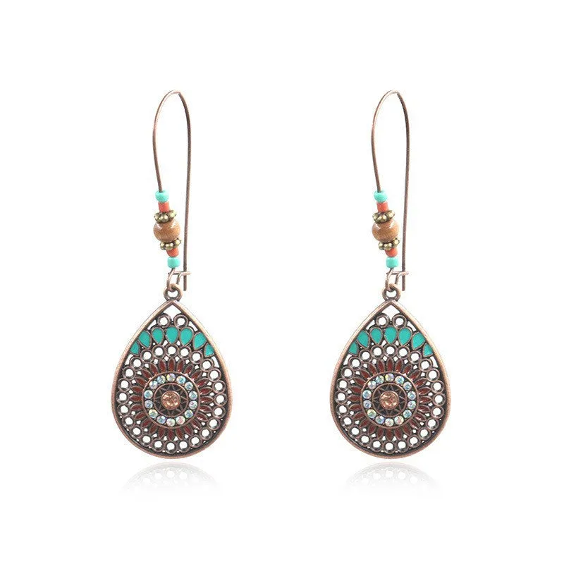 Wholesale Retro Ethnic Style Tassel Alloy Oil Drop Earrings