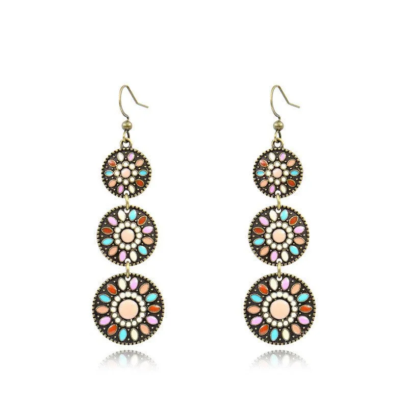 Wholesale Retro Ethnic Style Tassel Alloy Oil Drop Earrings