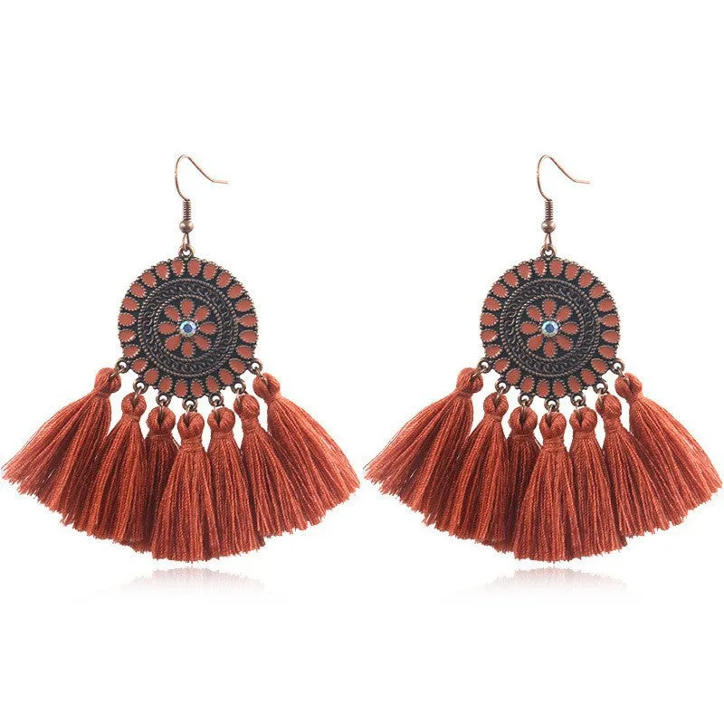 Wholesale Retro Ethnic Style Tassel Alloy Oil Drop Earrings