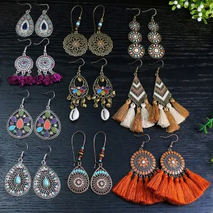 Wholesale Retro Ethnic Style Tassel Alloy Oil Drop Earrings