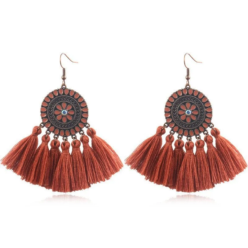 Wholesale Retro Ethnic Style Tassel Alloy Oil Drop Earrings