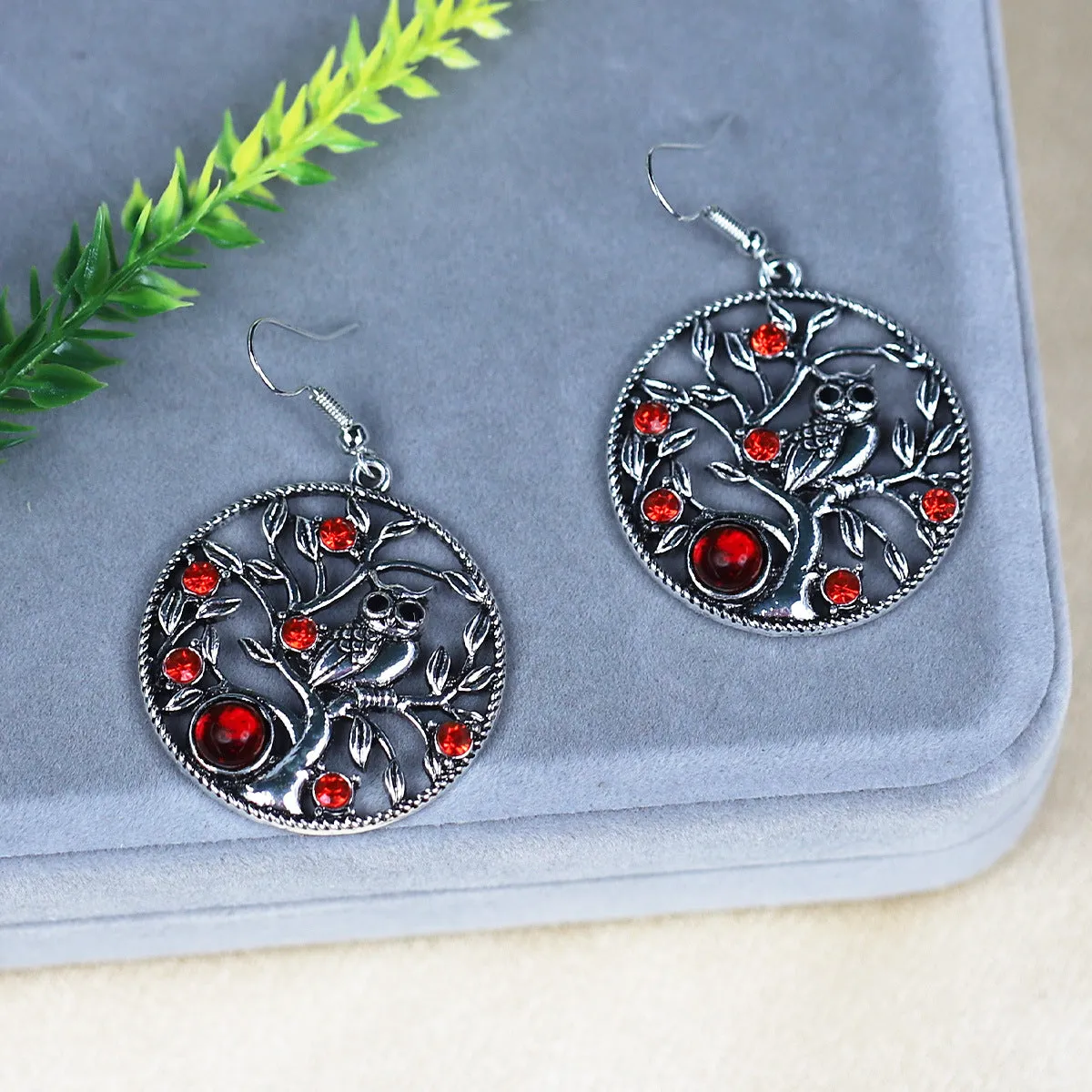 Wholesale Vintage Diamond Inlaid Owl Bohemian Ethnic Style Earrings