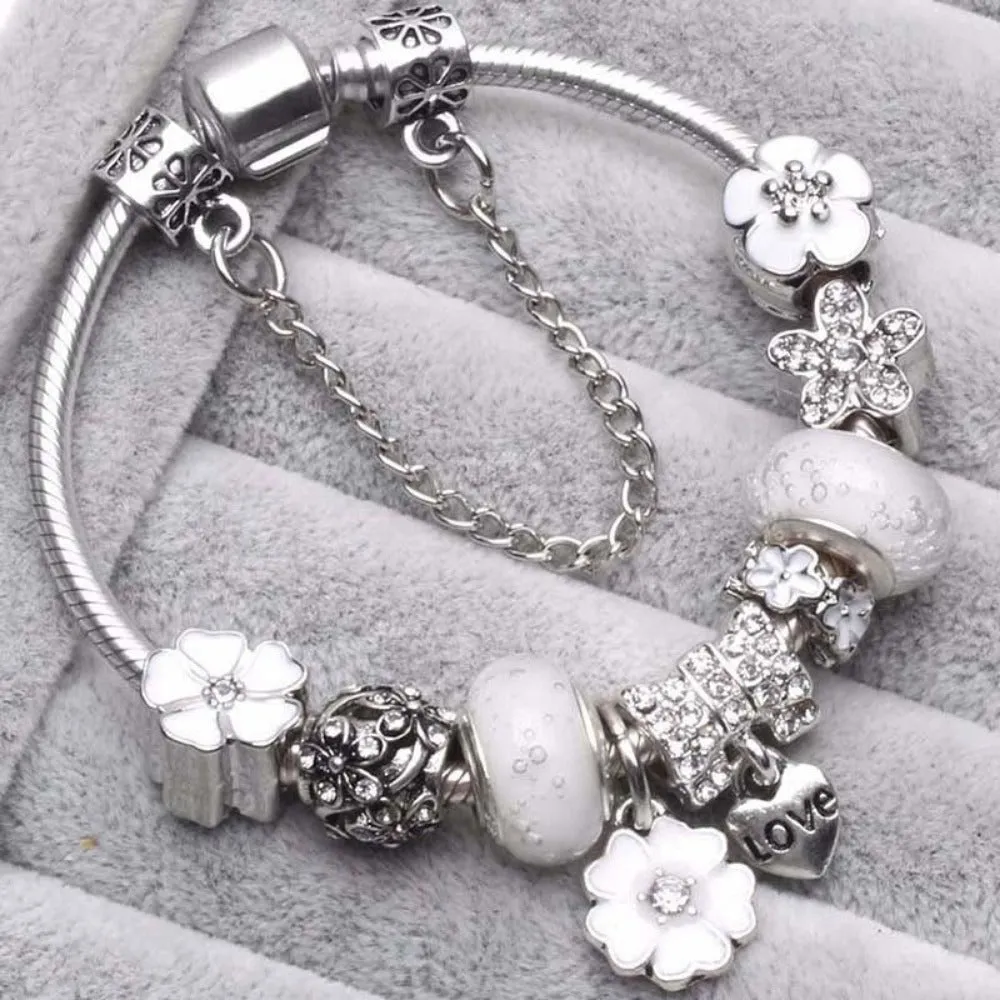 women bracelets charm beads bangles silver color cute women's jewelry ✈️ free.shipping