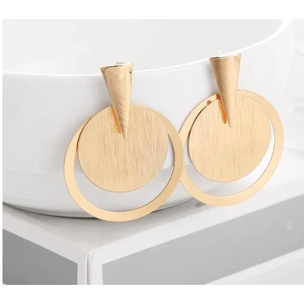 Women Golden Drop Geometric Black Long Hanging Earrings Retail