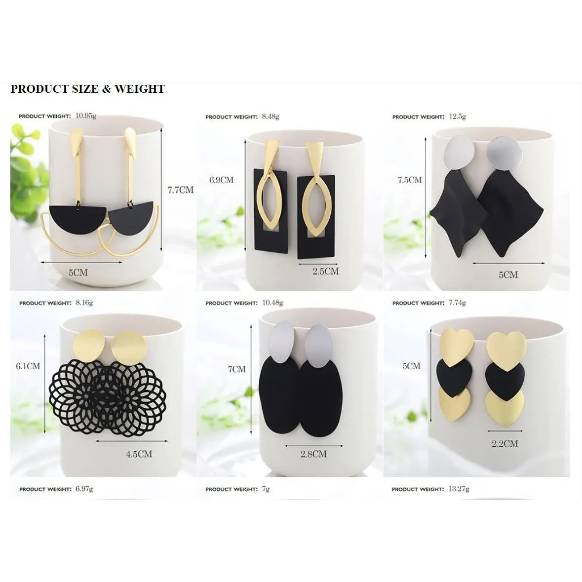 Women Golden Drop Geometric Black Long Hanging Earrings Retail