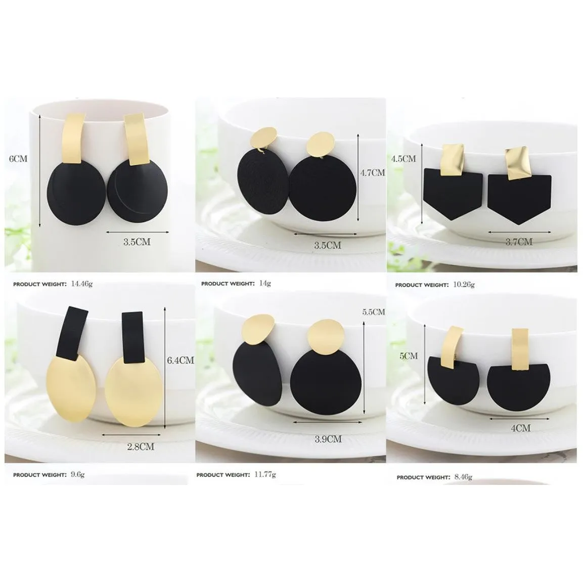 Women Golden Drop Geometric Black Long Hanging Earrings Retail