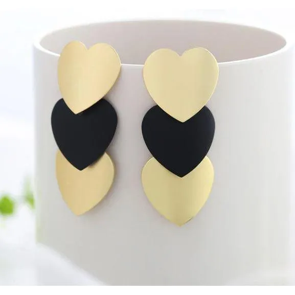 Women Golden Drop Geometric Black Long Hanging Earrings Retail