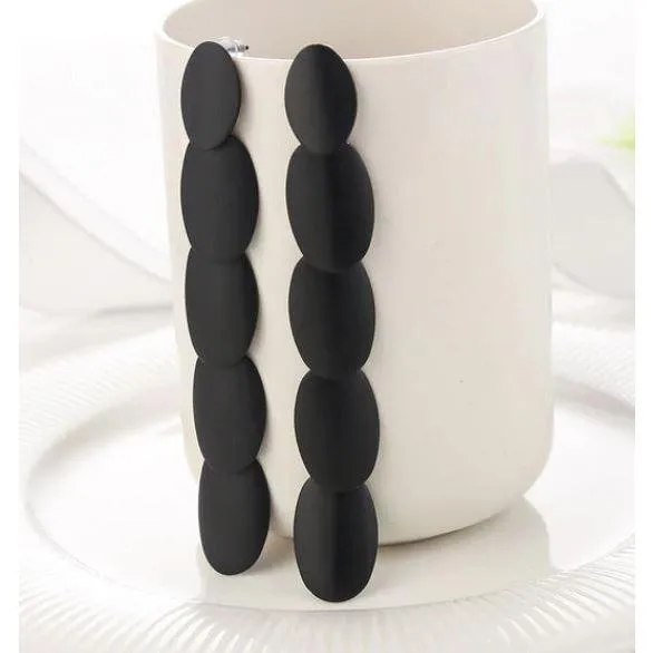 Women Golden Drop Geometric Black Long Hanging Earrings Retail