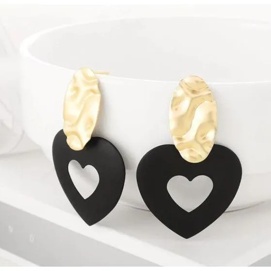 Women Golden Drop Geometric Black Long Hanging Earrings Retail