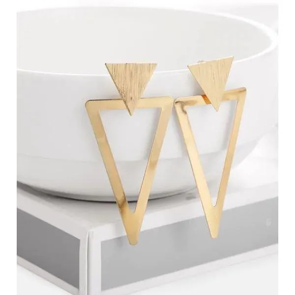 Women Golden Drop Geometric Black Long Hanging Earrings Retail