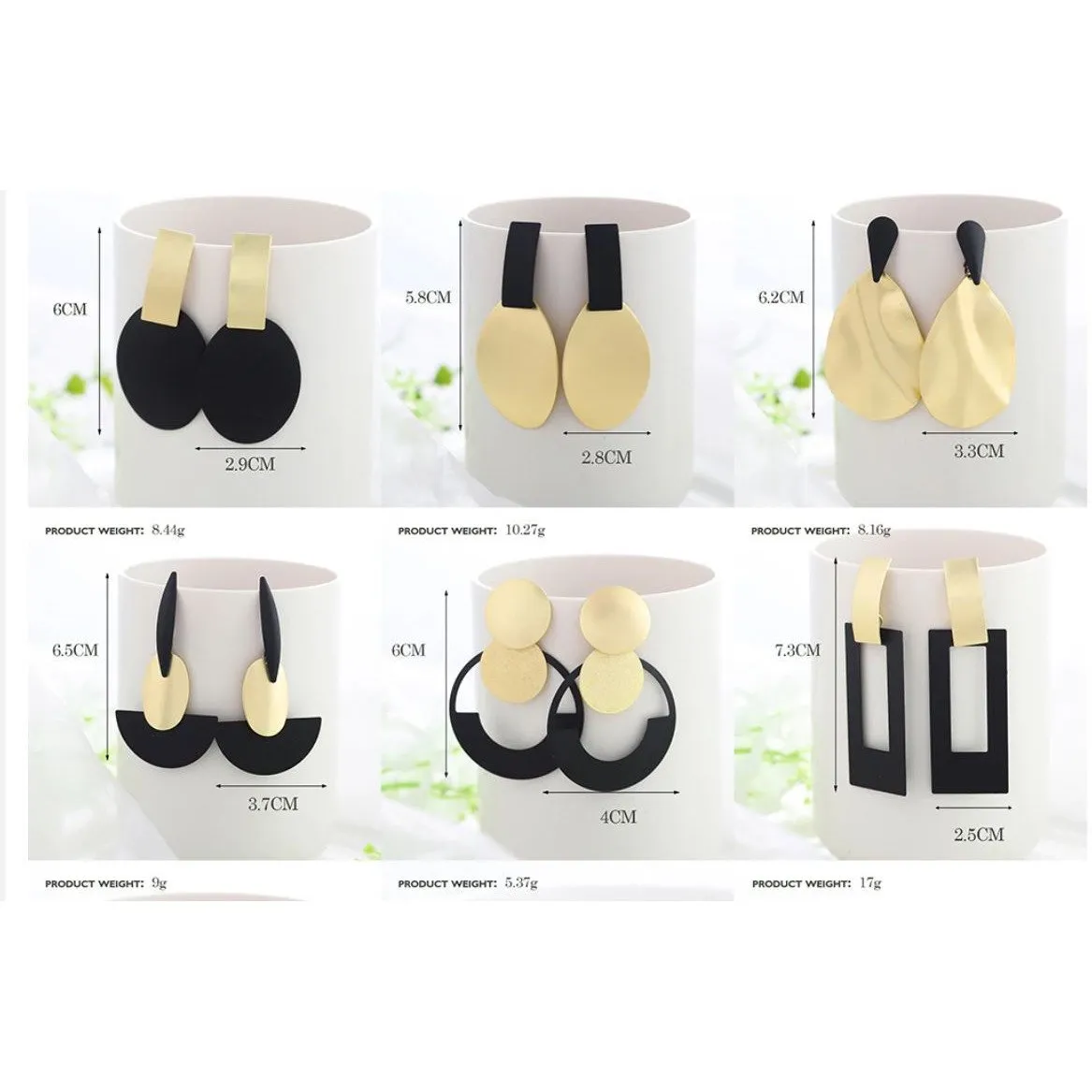 Women Golden Drop Geometric Black Long Hanging Earrings Retail